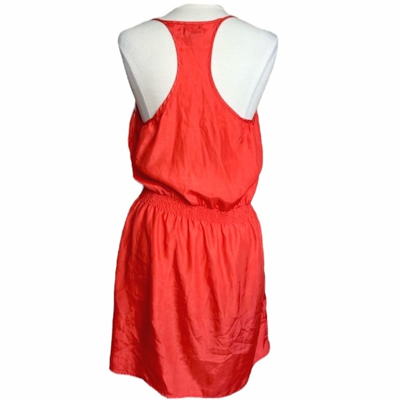 GAP Red Coral Camisole Ruffle Top Elastic Waist Satin Mini Slip Dress Size Large - Picture 4 of 8